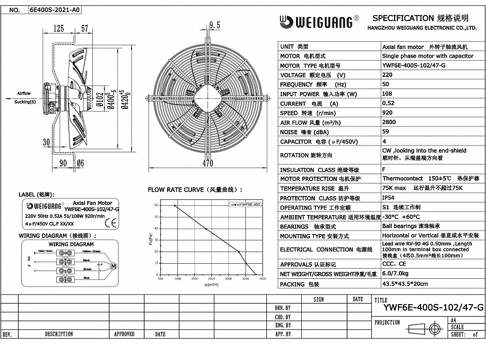Вентилятор осевой YWF6E-400S-102/47-G